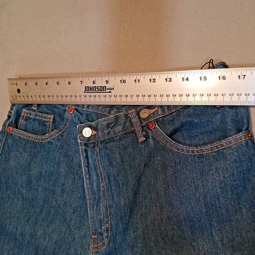 Zara Women's Wonky Crisscross High-Rise Wide-Leg Denim Jeans Blue Size 12 - Picture 5 of 13